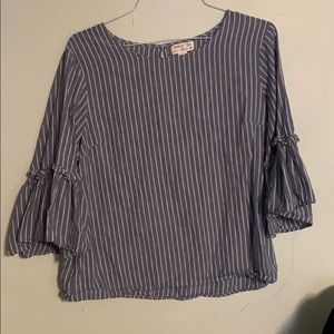 Blue Striped Blouse with Bellbottom Sleeves